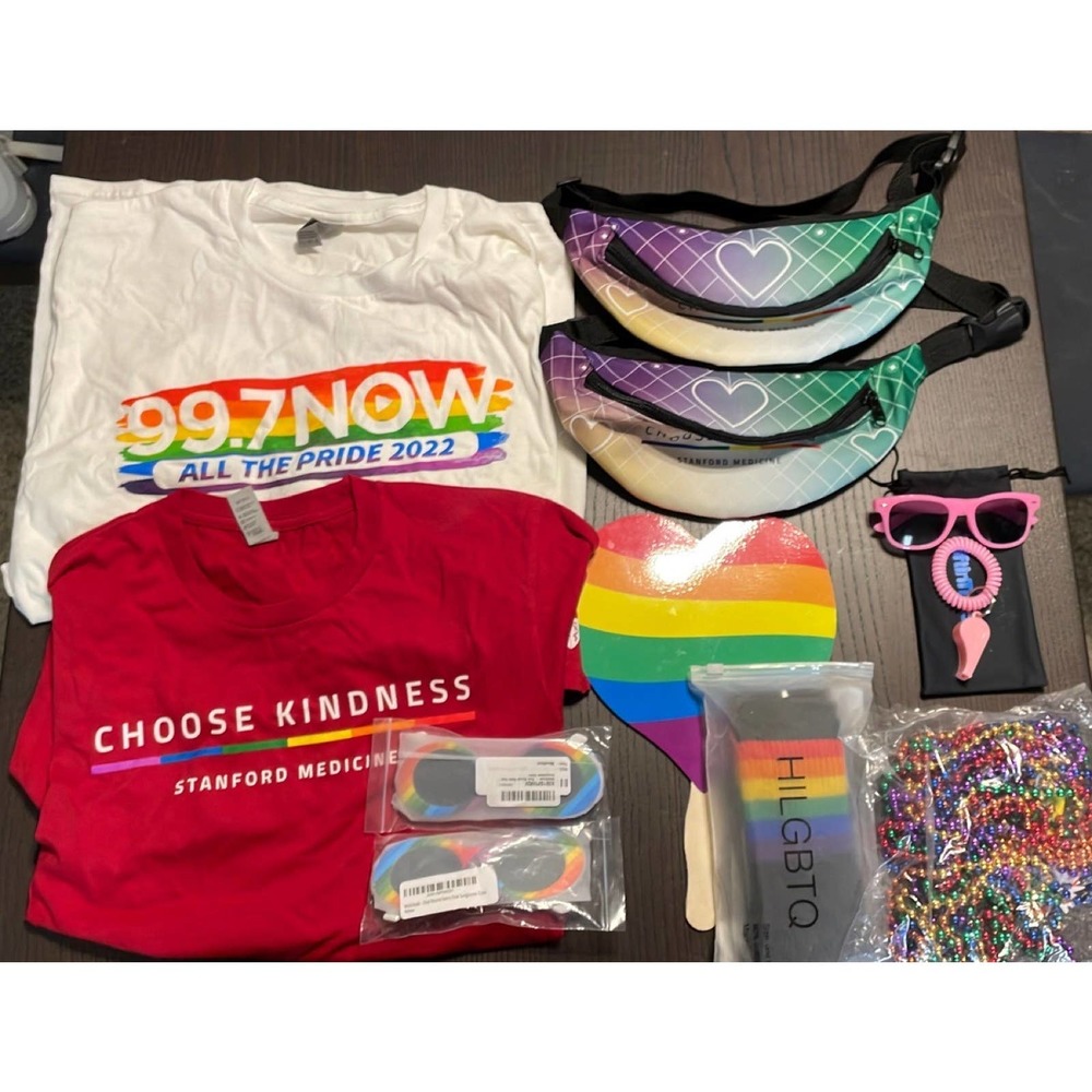 Stanford SF Pride Swag Bundle - Shirts. Socks, Sunglasses, Fanny Packs, beads